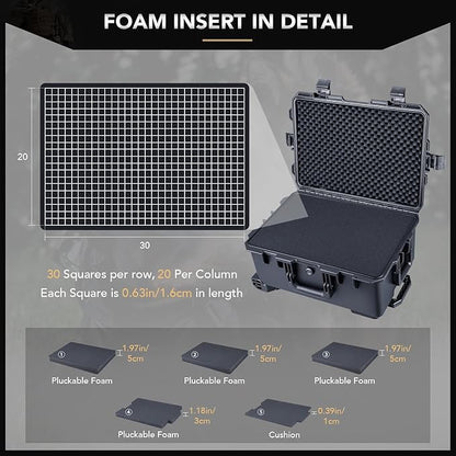 Lykus HC-5220 Waterproof Hard Case with Wheels and Customizable Foam, Interior Size 20.5x14.2x9.7 inch, Suitable for camera, lens, drone, mic, flashlight, projector, electronics, tools, and more
