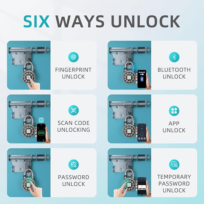 SFW Fingerprint Padlock,Bluetooth Pad Locks with Code, Water Resistant Smart Padlocks with Mobile App.Suitable for Gyms, Sports Facilities, Bicycles, Schools, Luggage and Lockers (Silver)