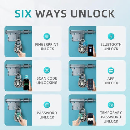 SFW Fingerprint Padlock,Bluetooth Pad Locks with Code, Water Resistant Smart Padlocks with Mobile App.Suitable for Gyms, Sports Facilities, Bicycles, Schools, Luggage and Lockers (Silver)