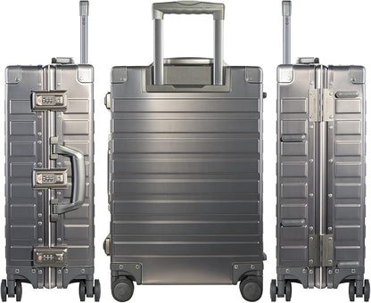 TRAVELKING All Aluminum Luggage with TSA Locks Metal Hard Shell Zipperless Spinner Alloy Metal Suitcase (Cool Metallic, 28 Inch)