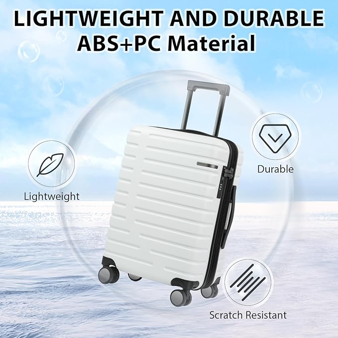 EMPSIGN Carry On Luggage with Spinner Wheels, Hard Shell Carry-On Expandable Suitcase 21x14x9 Airline Approved & Built-in TSA Lock, Durable Travel Rolling Suitcase, Carry-On 20-Inch, White
