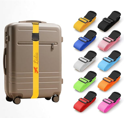 Personalised Suitcase Straps with Embroidery, Adjustable Luggage Strap with Quick-Release Buckles, Secure & Thick Luggage Straps for Suitcases, 80 Inch Custom Travel Belt for Luggage (1 Piece)