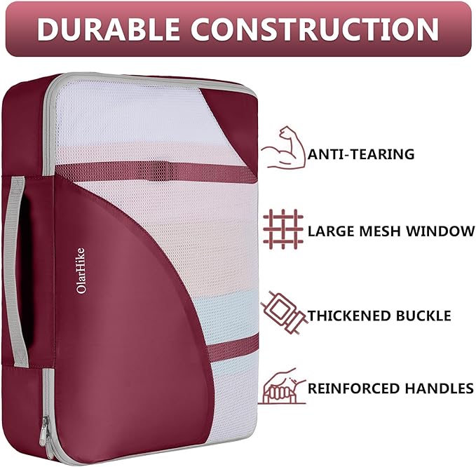 8 Set Packing Cubes for Travel,Gifts for Women Mom at Christmas,Anti-Tear Suitcase Organizers for Luggage with Hook Toiletry Bag,Teens & Friendship Gift,Vacation Essentials & Cruise Accessories,Wine