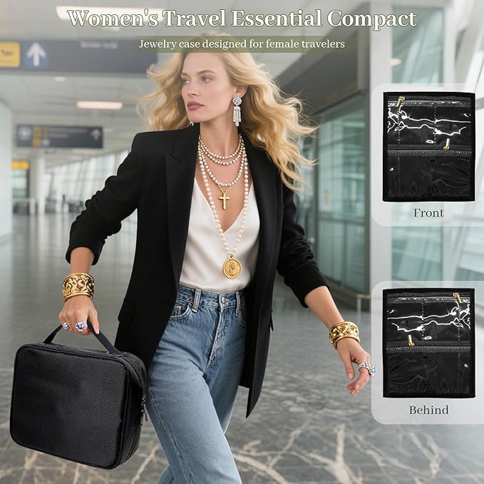 Travel Jewelry Organizer and Storage Case for Women, Travel Jewelry Storage with 36 Velvet Zipper Velvet Pouches, Portable Gift for Earrings Necklaces, Rings, Bracelet, Watch