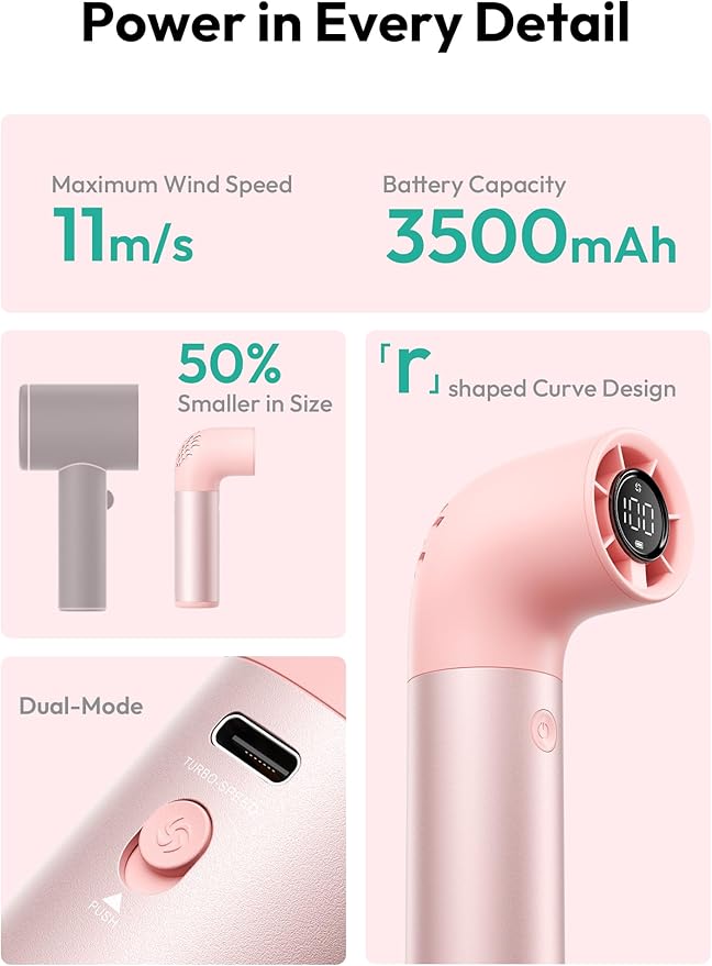 Aecooly Portable Handheld Fan, Powerful Turbo Mini Fan, 19000 RPM High Speed Aero Pro, 15H Max Cooling Time, 6 Speeds Aluminum Case, Pocket Rechargeable Personal Small Travel GIfts for Women Men -Pink