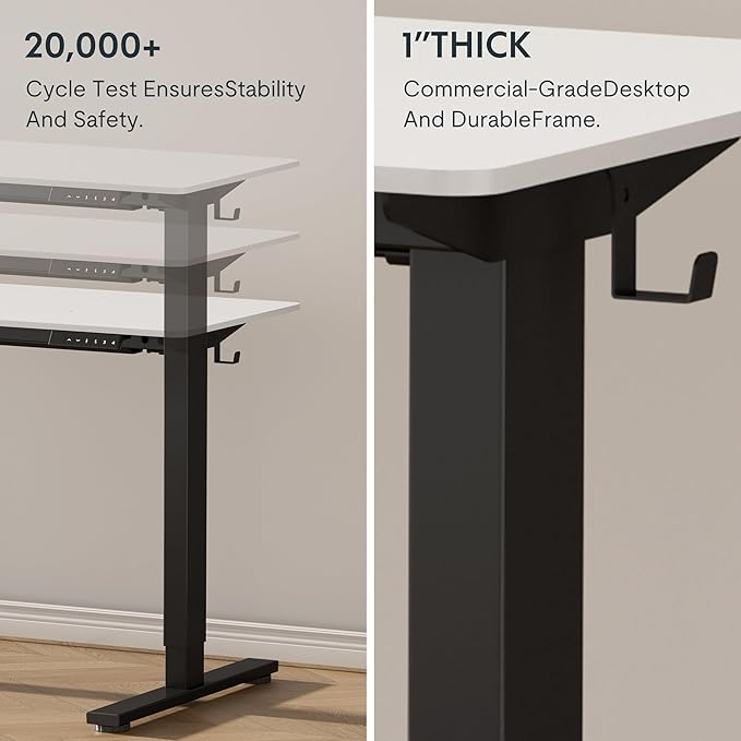 FLEXISPOT EN1 One-Piece Standing Desk with 1-Inch Thick Desktop, 55"x28" Electric Height Adjustable Desk for Home Office & Multi-Device Workstations, White