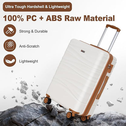Romswi 26" Medium Checked Luggage, Expandable Checked-Medium Hardshell Suitcase with Double Spinner Wheels for 20% More Space, Hardside Luggage, Scratch-Resistant & YKK Zipper White