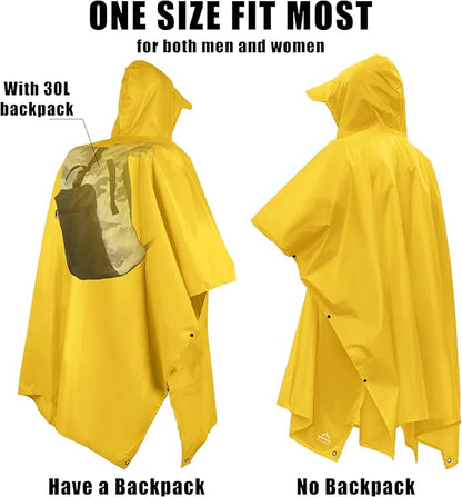 Coralrain Hooded Rain Poncho Lightweight Waterproof Unisex Raincoat Jacket with Pocket for Men Women Adult
