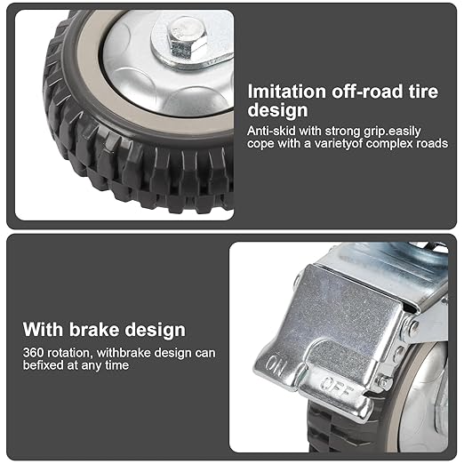 uyoyous 6 Inch Heavy Duty Caster Wheels Set of 4, All Swivel Plate Casters with 360° Rotation & Ball Bearing, 1653 Lbs Capacity, 2 Locking & 2 Non-Locking Anti-Skid Wheels for Cart Workbench Furniture