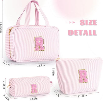Initial Toiletry Bag Makeup Bag for Girls,Travel Cosmetic Bag with Small Makeup Brush Bag Personalized Wife Friend Gifts Makeup Birthday Gifts for Women Her - Pink R