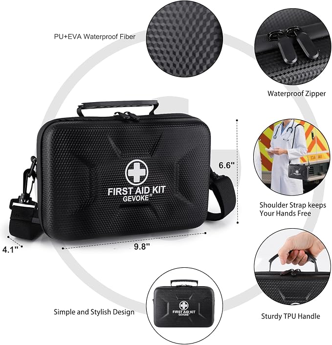 410 Piece Waterproof Hard Shell First Aid Kit for Home, Car, Travel, Camping, Truck, Hiking, Sports, Office, Vehicle & Outdoor Emergencies - Emergency Medical Kits (Black)