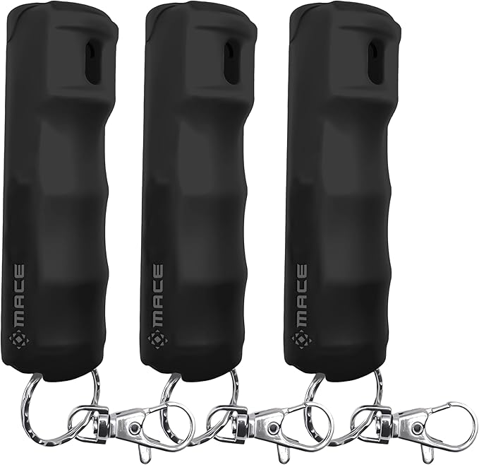 Mace Pepper Spray - Maximum Police Strength OC with UV Dye, Fast Flip Top, Ergonomic Finger Grip, Easy Carry Keychain, 12 Feet Range, 0.42 oz Compact Model, Self Defense Pepper Spray for Women & Men
