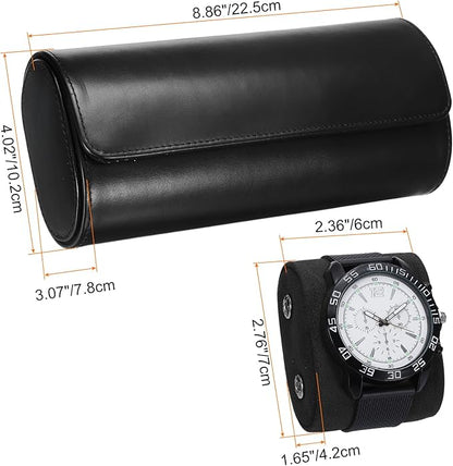 HARFINGTON Watch Roll Travel Case 3 Slot Portable Leather Watch Case for Men and Women, Watches Storage Organizer with Removable Pillows for Traveling, Display, Home Storage, Dark Black