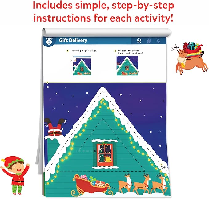 Skillmatics Scissor Skills Activity Book - Snip Snip Christmas, 25 Fun Cutting & Creative Activities for Preschoolers, 2 Child-Safe Scissors, Felt Craft Kit, Gifts for Kids Ages 3, 4, 5, 6, 7