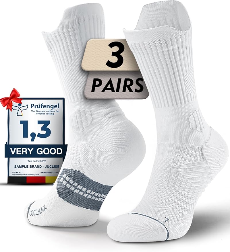 Mens Bamboo Viscose Crew Compression Running Socks Athletic Hiking Cushioned Wicking Anti-Blister Seamless
