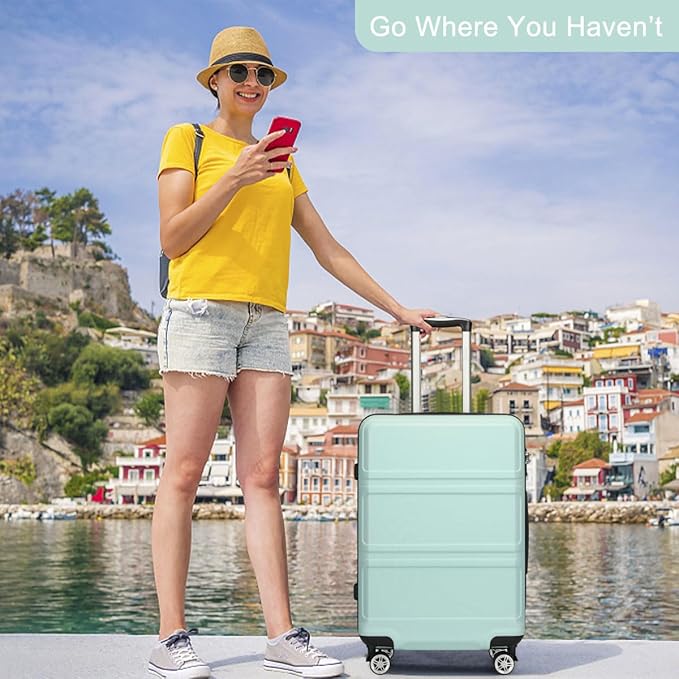 Kono 24 Inch Luggage Suitcase with Spinner Wheels TSA Lock Lightweight PC+ABS Hardside Medium Checked Luggage Durable Rolling Suitcase Mint Green