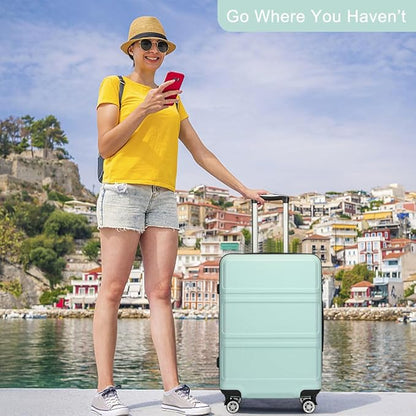 Kono 24 Inch Luggage Suitcase with Spinner Wheels TSA Lock Lightweight PC+ABS Hardside Medium Checked Luggage Durable Rolling Suitcase Mint Green