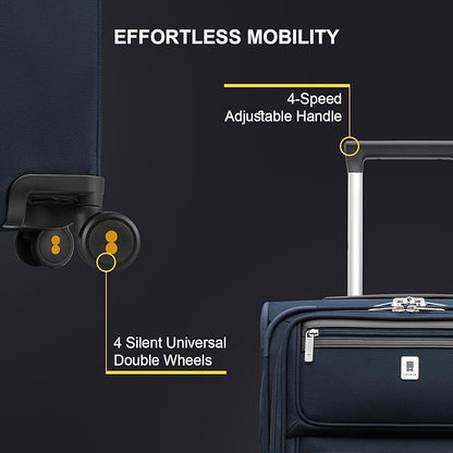 LEVEL8 Carry On Luggage Airline Approved with Compartment, Softside Expandable Rolling Suitcase with Spinner Wheels, Blue, Carry-On 20-Inch