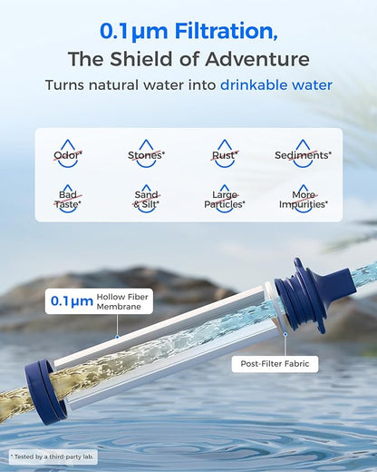 Waterdrop Gravity Water Filter Straw, Camping Water Filtration System, Water Purifier Survival for Travel, Backpacking and Emergency Preparedness, 1.5 gal Bag, 0.1 Micron, Light Blue