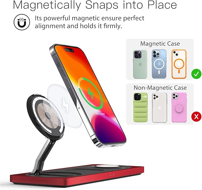 3-in-1 Charging Station for Apple Devices: Used for iPhone and Watch Charging Station with Magsafe Charger Stand, Wireless Charger for iPhone 17 Air 16 15 14 13 Series, Apple Watch Ultra, AirPods Pro