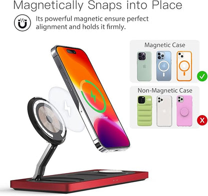 3-in-1 Charging Station for Apple Devices: Used for iPhone and Watch Charging Station with Magsafe Charger Stand, Wireless Charger for iPhone 17 Air 16 15 14 13 Series, Apple Watch Ultra, AirPods Pro