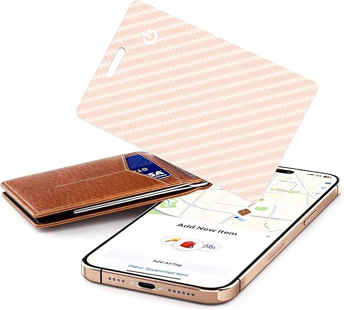 [Apple MFi Certified] Wallet Tracker Card with Apple Find My (iOS Only) Rechargeable Air Tracker Tags Bluetooth Wallet Finder IP68 Waterproof GPS Tracker Item Finder for Keys, Bags, Passport Pink