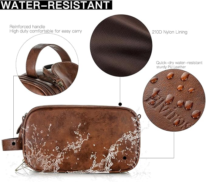 Elviros Toiletry Bag for Men, Large Travel Shaving Dopp Kit Water-resistant Bathroom Toiletries Organizer PU Leather Cosmetic Bags
