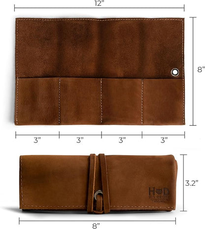 Hide & Drink, Leather Watch Roll Organizer Handmade from Full Grain Leather, Holds Up to 4 Watches, Easy Carry On Watchlover Storage (Swayze Suede)