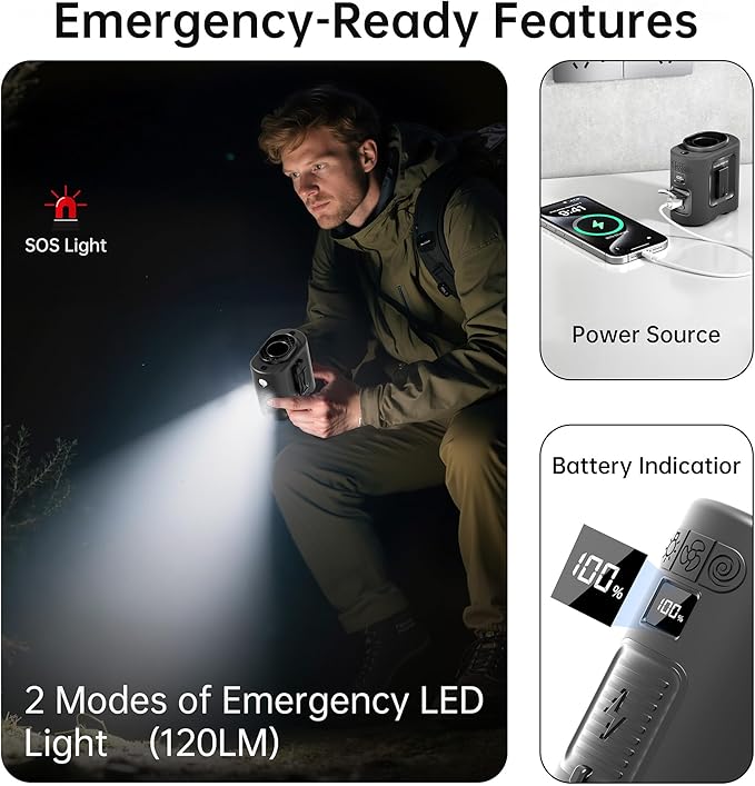 10000mAh Portable Waist Clip Fan, 40H Cooling Personal Wearable Fan, 5 Speeds 16000RPM Strong Belt Fan, Rechargeable Hands-free Neck Fan With Flashlight for Outdoor Jobsite Camping Traveling (Black)