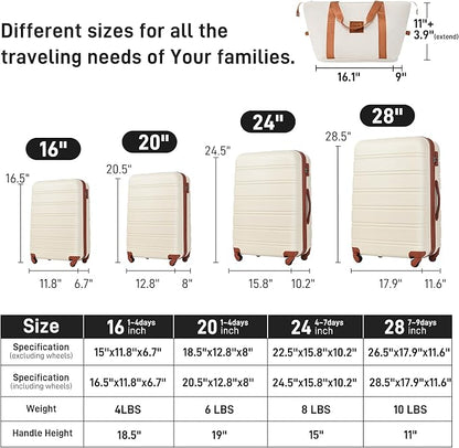 Merax Luggage sets of 13 Piece 16 20 20 28 IN Carry on Luggage Hard Case White and Brown Luggage Expandable Checked Luggage Suitcase Set with Wheels