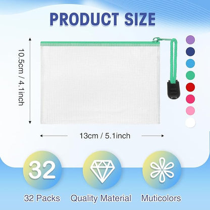 Jetec 32 Pcs Mesh Zipper Bags Toy Storage Bikini Organizer Bag Bolsas Para Guardar Trajes De Bano Waterproof Zipper Reusable Pouch Puzzle Multipurpose for Storage Office(Classic Color,5.1 x 4.1 Inch)
