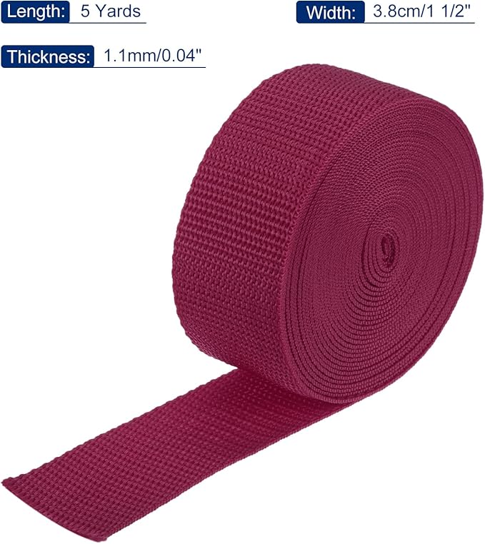 MECCANIXITY Lightweight Polypropylene Webbing Strap 1 1/2" 5 Yard Backpack Strapping Band Dark Red for Outdoor Luggage Cargo Straps