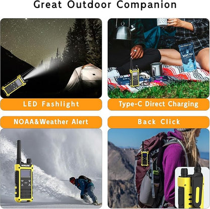 KETELESE T3F IP67 Waterproof Two Way Radios, FRS Walkie Talkie 4 Pack with Earpieces,USB C Charge Dock,Group Talk,Flashlight,VOX,Weather Alert, for Adults, Black/Yellow