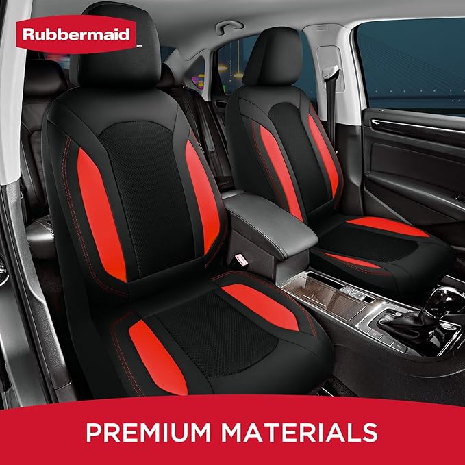 Rubbermaid Leather Mesh Car Seat Covers, Breathable Air Mesh Front Seat Cover, Universal Fit Slip-on Design, Airbag Compatible, Automotive Seat Protector for Most Cars, SUVs, Trucks, Vans-Red