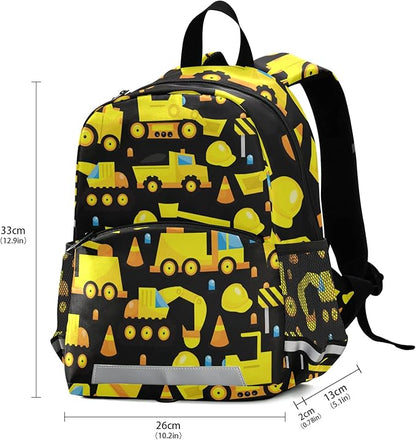 Construction Trucks Kid's Toddler Backpack for Boys Girls Preschool Nursery with Safety Leash (01144)