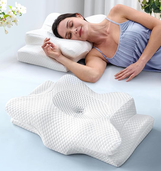 Emircey Clinical-Level Relief Cervical Neck Pillow for Sleeping, Orthopedic Contour Memory Foam Pillow for Side Sleepers, Cooling Reading Pillow for Neck Relief, Ergonomic for Back Stomach Sleepers