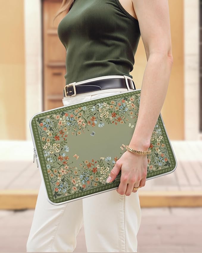 iCasso Computer Sleeve 13 inch,Cute Girly Laptop Bag Green,13-13.6 inch Waterproof Laptop Sleeve Compatible with MacBook Air Pro 13/14, HP Dell ASUS Lenovo Chromebook Notebook, Green