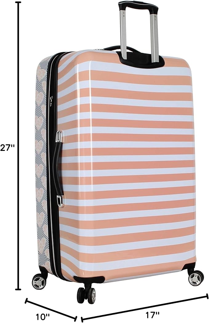 Betsey Johnson 26 Inch Checked Luggage Collection - Expandable Scratch Resistant (ABS + PC) Hardside Suitcase - Designer Lightweight Bag with 8-Rolling Spinner Wheels (Chevron Hearts)