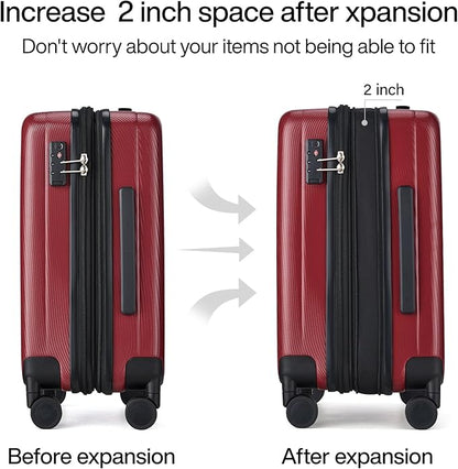 Hanke 20 Inch Expandable Carry on Luggage 22x14x9 Airline Approved Lightweight PC Hard Shell Suitcases with Wheels Tsa Luggage Rolling Suitcase Travel Luggage Bag for Weekender(Burgundy)