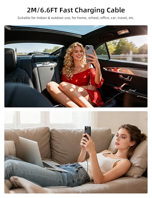 USB C Cable Fast Charging 6.6FT, 5A 100W 65W 45W 40W 30W USB-C to USBC Cable,Bend Resistant Braided PD Charge Cord for Dell for ASUS Laptop for iPhone 17 Pro Max 16 16e 15 Galaxy S25 A17 for iPad A16