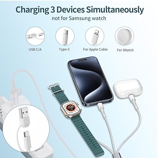 3 in 2 Charger Cable for Apple Watch, Fast Phone Watch Charger USB C Multi Fast Charging Cable Compatible with iWatch Ultra/SE/10/9/8/7/6/5/4/3/2/1 & iPhone 16/15/14/13/12,6ft (Green)