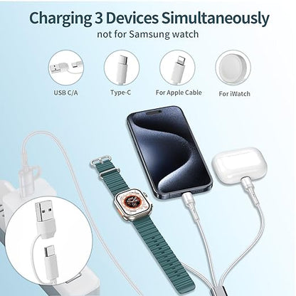 3 in 2 Charger Cable for Apple Watch, Fast Phone Watch Charger USB C Multi Fast Charging Cable Compatible with iWatch Ultra/SE/10/9/8/7/6/5/4/3/2/1 & iPhone 16/15/14/13/12,6ft (Green)
