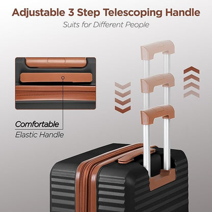 SHOWKOO Luggage Sets 3 Piece Hardside Expandable Suitcase with Double Spinner Wheels Tsa Lock Black (20in/24in/28in)