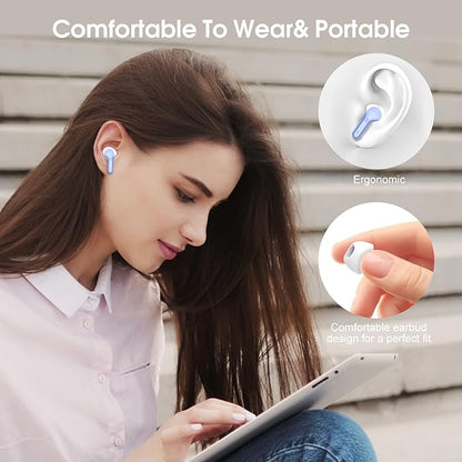 Wireless Earbuds, Bluetooth 5.4 Headphones HiFi Stereo, Bluetooth Earbuds with ENC Noise Cancelling Mic,IP7 Waterproof in Ear Earphones, 48H, LED Display Ear buds for Pad Phones Workout, White Purple