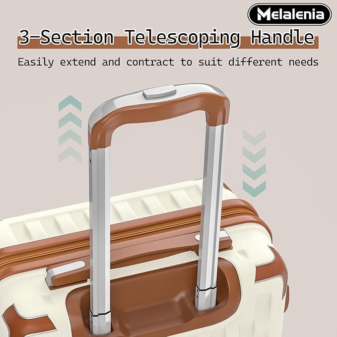 Melalenia Luggage Sets 4 Piece Hard Shell Carry on Suitcase with Spinner Wheels and TSA Lock, Lightweight Travel Duffel Bag for Women, Beige Brown