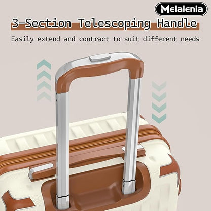 Melalenia Luggage Sets 4 Piece Hard Shell Carry on Suitcase with Spinner Wheels and TSA Lock, Lightweight Travel Duffel Bag for Women, Beige Brown