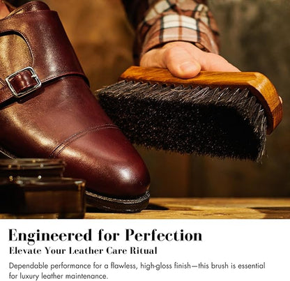 Stone and Clark Luxury Horsehair Shoe Polish Brush – Handcrafted Beechwood Shoe Brush for Shine and Buffing – Premium Shoe Shine Brush with Soft Horsehair Bristles (Brown)