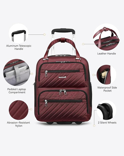 LUGGEX Underseat Carry On Luggage with Wheels, Stylish Lightweight Under Seat Luggage, Soft Sided Personal Item Suitcase for Short Trip (Dark Scarlet, 16 Inch)