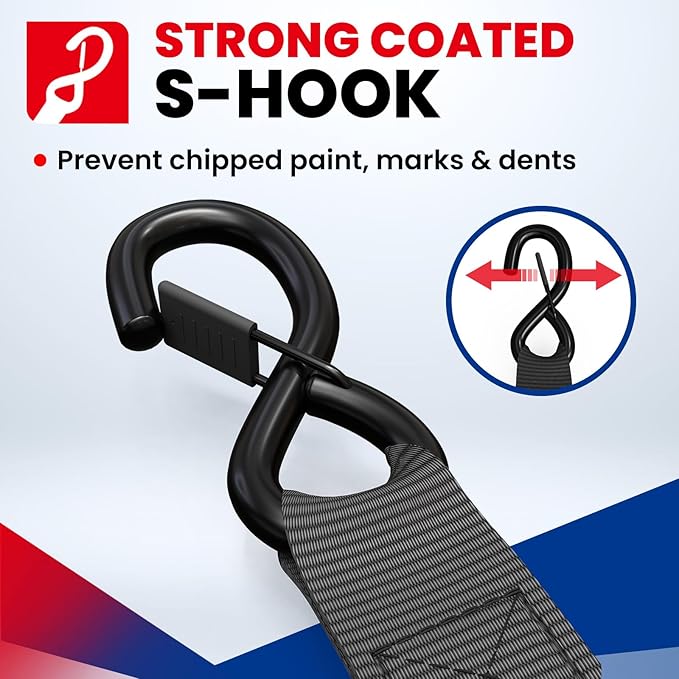 MOCA 15ft Heavy Duty Ratchet Tie Down Straps 1.6"x 15' (5200 Lbs Breaking Strength), Ultimate Tie Down Straps with Coated Chromoly S Hooks for Trucks, Cargo, Motorcycle, Cargo & More, Carry Bag, Black