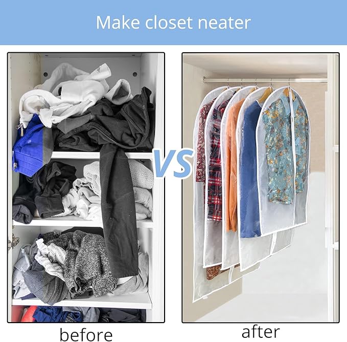 Clear Garment Bags For Hanging Clothes, 36" Women Suit Bags, Plastic Garment Bags for Closet Storage, Suit Cover Bags with Zipper for Short Coats, Jackets, Shirts 24"x36"/ 12 Pack